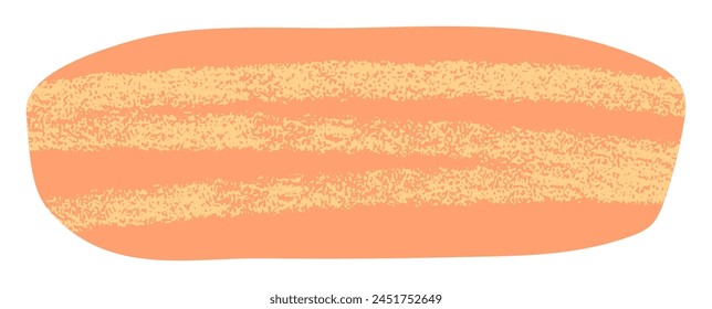 Abstract peach orange and soft yellow cut out shape isolated on white background. Bright horizontal rounded rectangle blob shape collage vector element with textured crayon scribble lines.