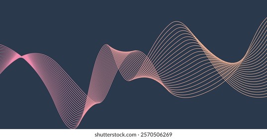 Abstract peach wavy line art on dark blue background. Vector illustration good for website, wallpaper, banner, flyer