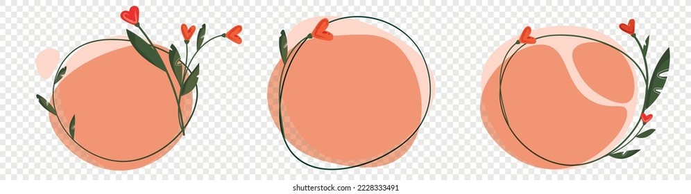 Abstract Peach-Themed Vector Illustration – Minimalist Design with Leaves and Hearts for Branding, Packaging, Social Media, and Decor Projects