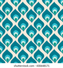 Abstract peacock bird feather seamless pattern. Colorful scale background.