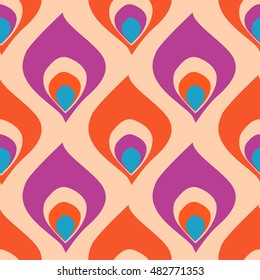 Abstract peacock bird feather seamless pattern. Colorful scale background.