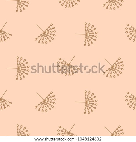 Abstract peacock feather fan seamless vector pattern. Elegant minimal rose gold repeat texture.