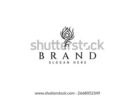 abstract peacock feather logo in logo design style icons of beauty, luck and splendor with line art style