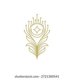 Logotipo Abstractas de la pluma del pavo real con la estrella y la luna creciente