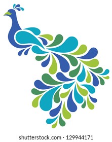 Abstract Peacock illustration of a retro-style bird.