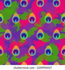 Abstract peacock pattern with hand drawing brush strokes.
Seamless pattern