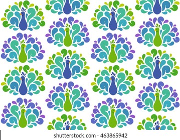 Abstract Peacock seamless pattern. Beautiful stylized birds texture.