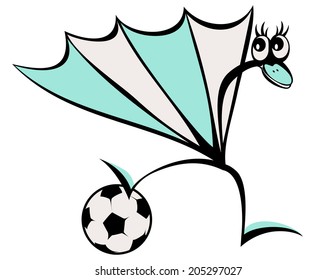 Pavão com uma bola de futebol.