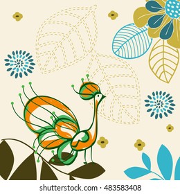 Abstract Peacock vector background with flowers 