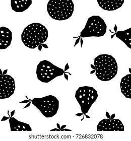 Abstract pear and apple seamless pattern background. Childish handmade craft for design card, cafe menu, wallpaper, summer gift album, scrapbook, holiday wrapping paper, bag print, t shirt etc.