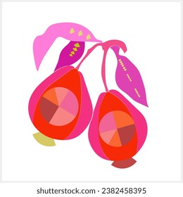 Abstract pear branch pattern. Image on white and colored background. Vector.