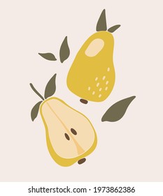 Abstract pear fruit vector, summer fruit illustration, boho tropical pear poster vector