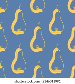 Abstract pear on the blye background. Summer design with colourful yellow fruits. Fresh fruits in hand drawn doodle style. Vector creative fruit texture. Great for fabric, textile, paper and printing.