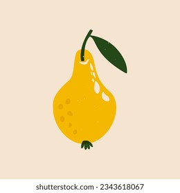 Esbozo abstracto del risografo de pera. Fruto amarillo maduro moderno, dibujos animados jugosos de pera linocut efecto de impresión. Ilustración del vector