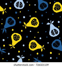 Abstract pear seamless pattern background. Childish handmade craft for design card, cafe menu, wallpaper, summer gift album, scrapbook, holiday wrapping paper, baby nappy, bag print, t shirt etc.