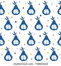 Abstract pear seamless pattern background. Childish handmade pear for design card, cafe menu, wallpaper, summer gift album, scrapbook, holiday wrapping paper, textile fabric, bag print, t shirt etc.