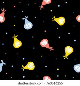 Abstract pear seamless pattern background. Childish handmade pear for design card, cafe menu, wallpaper, summer gift album, scrapbook, holiday wrapping paper, textile fabric, bag print, t shirt etc.