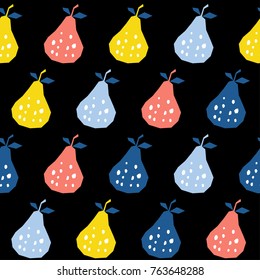 Abstract pear seamless pattern background. Childish handmade pear for design card, cafe menu, wallpaper, summer gift album, scrapbook, holiday wrapping paper, textile fabric, bag print, t-shirt etc.
