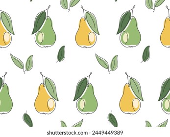 Patrón sin costuras de pera Abstractas. Fruta orgánica de jardín lineal verde amarillo. Ilustración simple de arte moderno. Patrón para el diseño del embalaje, Fondo de pantalla, cubierta, impresión de la tela