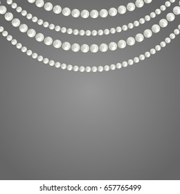 Abstract pearl garlands, beads isolated on gray background. Set for celebratory design, Christmas decorations. wedding theme. (Clipping mask used, easy editable) Vector illustration.