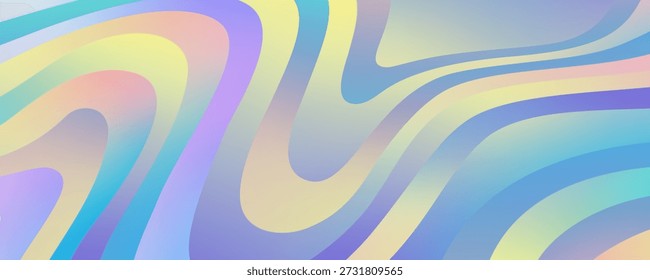 Fundo de gradiente de pérola abstrato. Onda iridescente Bg com gradação holográfica. Padrão De Arco-Íris De Cor Pastel De Vetor. Gradiente holográfico iridescente com ondas de arco-íris pastel, apresentando tons roxo, azul e rosa suave em um padrão abstrato suave perfeito para projetos contemporâneos elegantes.