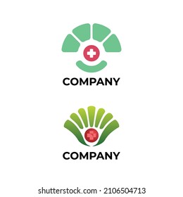 Abstract pearl shell logo template with medical symbols suitable for health businesses, clinics, pharmacies, hospitals