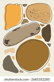 Fundo de seixo abstrato com formas de pedra orgânica marrom terra, bege e ocre. Perfeito para papel de parede, cartazes, decoração moderna, cartões, marca, embalagem e arte imprimível.