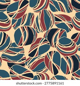 Abstract pebbles seamless retro pattern. Beautiful sea stones. For interior design and card, landscaping. Simple doodles stones texture.