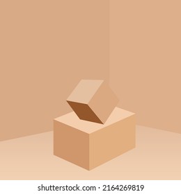 abstract pedestal display on vivid background Empty box wall and floor perspective room, Modern style interior design illustration ,Mock up for display of product, 