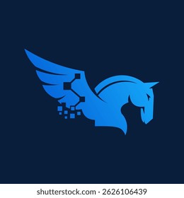 Abstract Pegasus Winged Horse Technology Logo