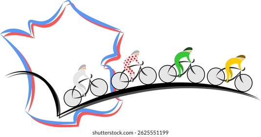 An abstract peloton of cyclists with a map of France on a transparent background