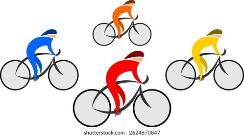 Um pelotão abstrato de ciclistas sobre um fundo transparente