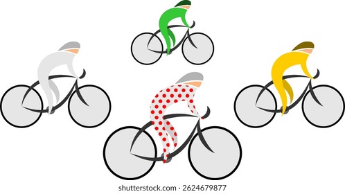 An abstract peloton of cyclists on a transparent background