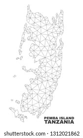 Abstract Pemba island map isolated on a white background. Triangular mesh model in black color of Pemba island map. Polygonal geographic scheme designed for political illustrations.