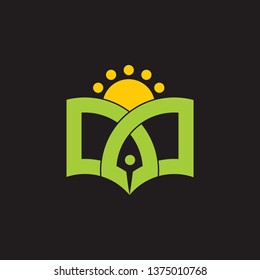 abstract pen book sun simple geometric logo vector