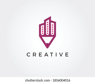 Abstract Pencil Arrow logo template. Vector business icon