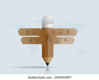 abstract pencil   infographics 4 steps with world map for business and presentation vector illustration background