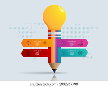 abstract pencil   infographics 4 steps with world map for business and presentation vector illustration background