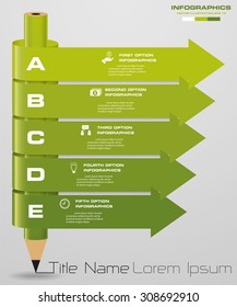 Abstract pencil Infographics with 5 step option. Vector illustration. can be used for workflow layout, diagram, number options, step up options,