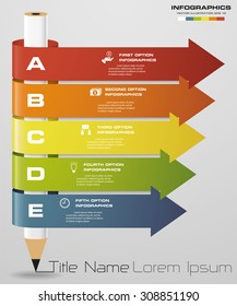 Abstract pencil Infographics with 5 step option. Vector illustration. can be used for workflow layout, diagram, number options, step up options,