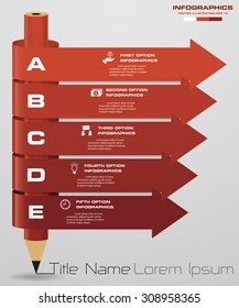 Abstract pencil Infographics with 5 step option. Vector illustration. can be used for workflow layout, diagram, number options, step up options,