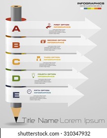 Abstract pencil Infographics with 5 step option. Vector illustration. can be used for workflow layout, diagram, number options, step up options,