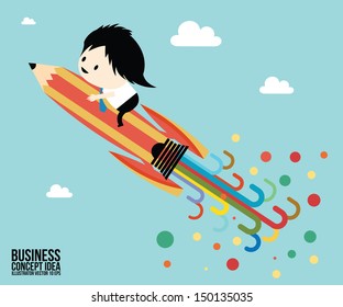 Abstract Pencil rocket concept idea, Businessman