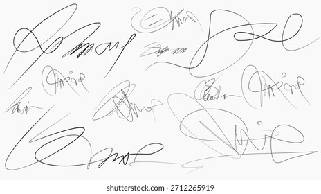 abstrato lápis rabiscos, Documento de assinatura, Autograph ou pacote de assinaturas comerciais conjunto de caneta nomes manuscritos, Assinaturas de documentos ou manuscrito nome pessoal cartas.eps10
