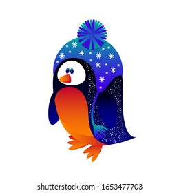 Abstract penguin isolated on white. Graphic cartoon cute penguin portrait painted in imaginary colors for design card, invitation, banner, book, scrapbook, t-shirt, poster, sketchbook, album etc.