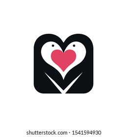 Abstract penguins in love. Vector image.