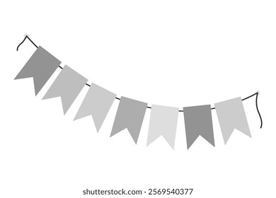 Abstract Pennant garland on string in grayscale. Black Day Party monochrome design element concept