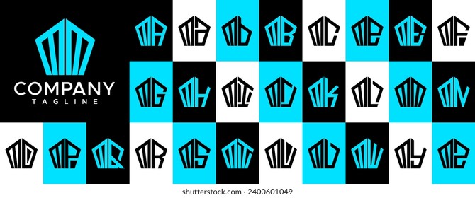 Abstract pentagon letter M MM logo design set