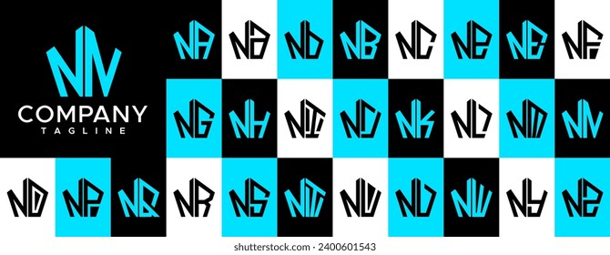 Abstract pentagon letter N NN logo design set