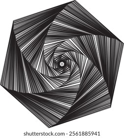 Abstract Pentagonal Spiral: Black and White Line Art